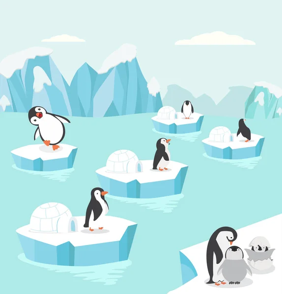 Pinguine Der Nordpol Arktis Bilden Hintergrund — Stockvektor