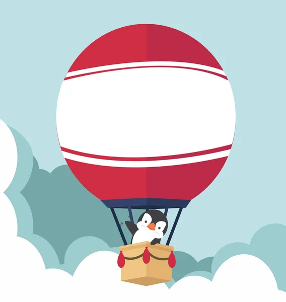 Montgolfière Avec Pingouin Vecteur Plat — Image vectorielle