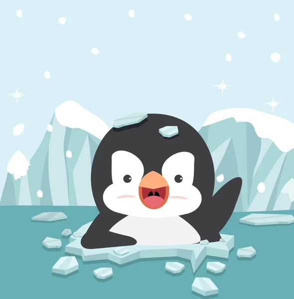 Cartone Animato Pinguino Cartone Animato Lastra Ghiaccio — Vettoriale Stock