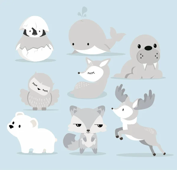 Χαριτωμένο Αρκτική Μωρά Ζώα Επίπεδη Σχεδίαση Που — Διανυσματικό Αρχείο