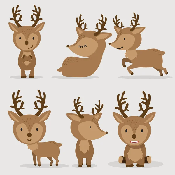 Cute Deers Flat Style Set — Stock Vector