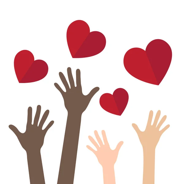Ruce Srdcem Koncept Charity Dárcovství — Stockový vektor