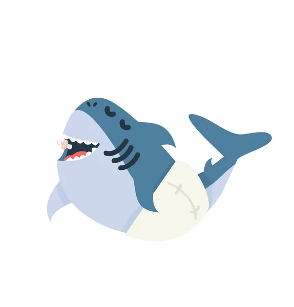 Linda Caricatura Azul Bebé Tiburón Vector — Vector de stock