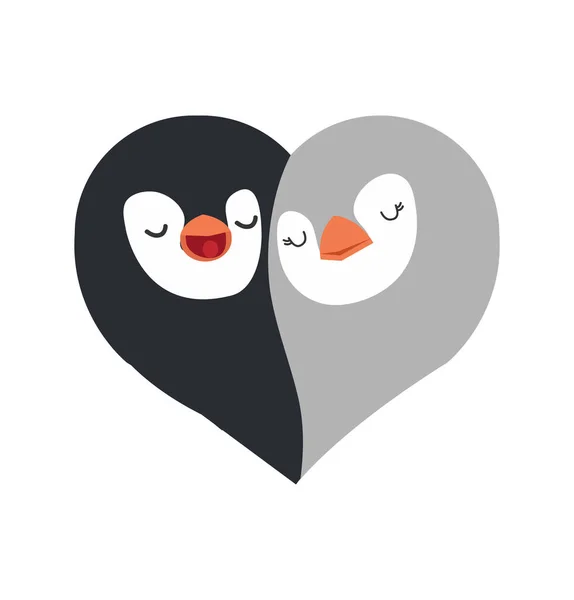 Simbol Hati Dengan Wajah Penguin - Stok Vektor