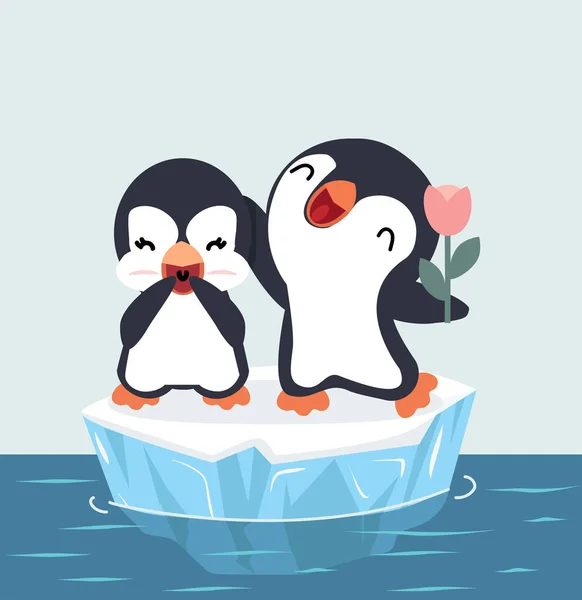 ペンギン幸せなカップルオンアイスフローベクトル — ストックベクタ