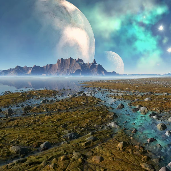 3D-skapade och återges Fantasy främmande Planet - 3d Illustration — Stockfoto