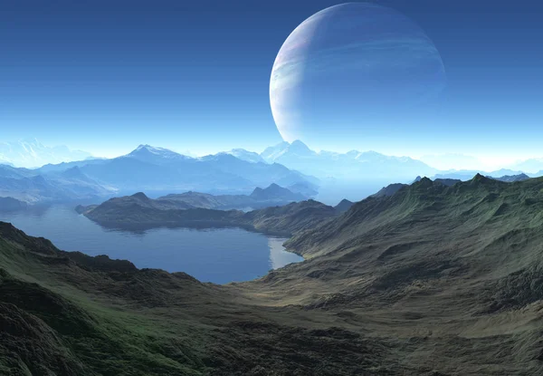 3d Skapt og gjengitt Fantasy Alien Planet - 3D Illustrasjon – stockfoto