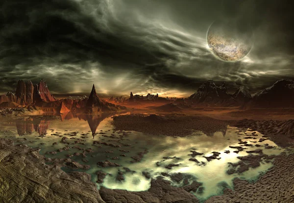 3d Creato e reso fantastico pianeta alieno - Illustrazione 3D — Foto Stock