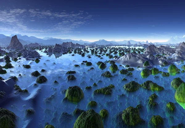 3D-skapade och återges Fantasy främmande Planet - 3d Illustration — Stockfoto