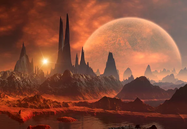 3D erstellte und gerenderte Fantasie außerirdischer Planet - 3D-Illustration — Stockfoto