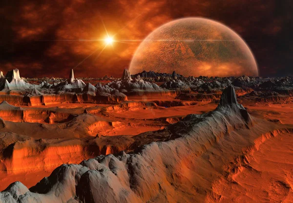 3d Créé et rendu Fantasy Alien Planet - Illustration 3D — Photo