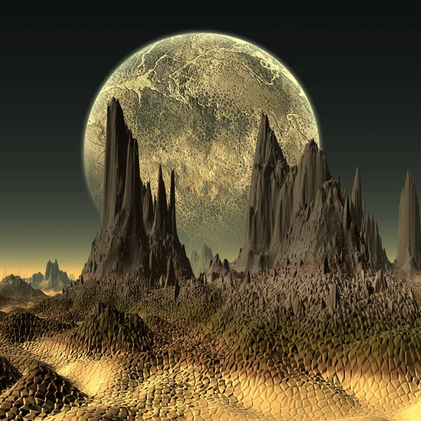 3d oluşturulan ve fantezi yabancı gezegenin - 3d çizim render — Stok fotoğraf