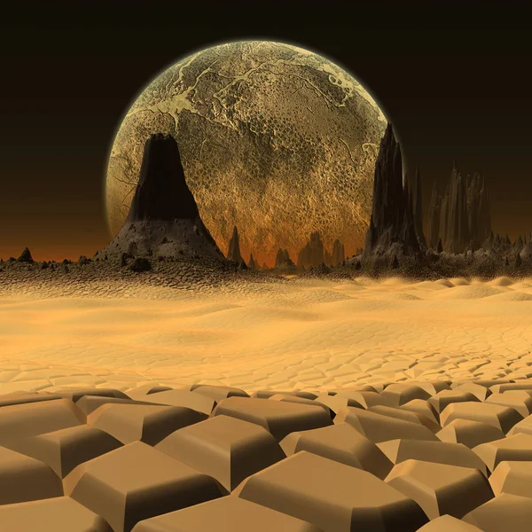 3d Creato e reso fantastico pianeta alieno - Illustrazione 3D — Foto Stock