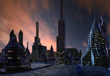  bir fantezi yabancı şehrin - 3d çizim 3D render