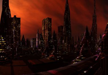  bir fantezi yabancı şehrin - 3d çizim 3D render