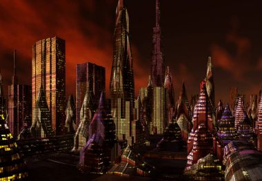  bir fantezi uzaylı şehir-3d şekil 3B oluşturma