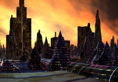  bir fantezi yabancı şehrin - 3d çizim 3D render