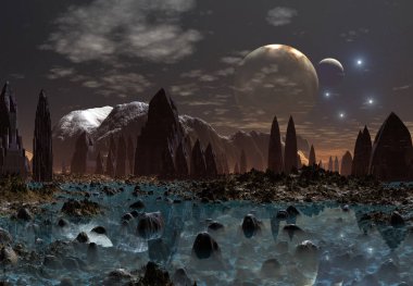 bir fantezi yabancı gezegenin - 3d çizim 3D render