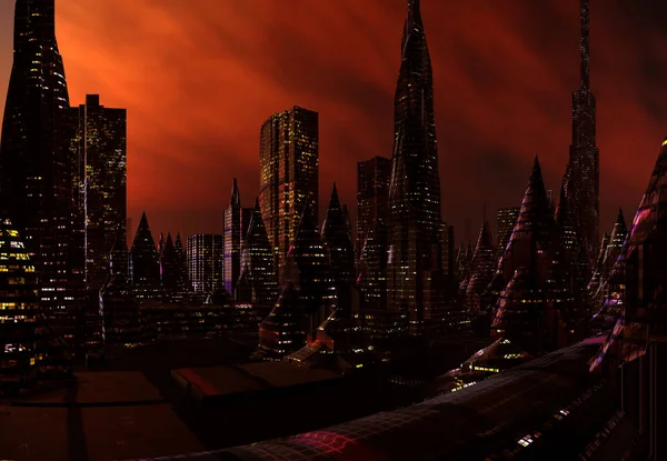  bir fantezi yabancı şehrin - 3d çizim 3D render