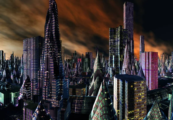 3D Rendering of a Fantasy Alien City - 3D Illustration — Stock Photo, Image