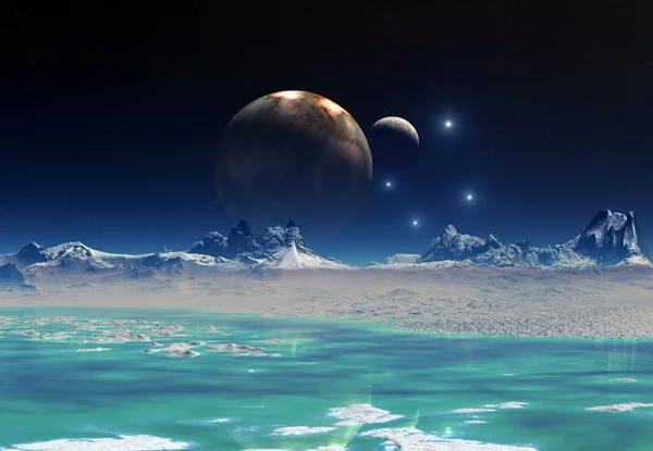Representación 3D de un planeta alienígena de fantasía - Ilustración 3D —  Fotos de Stock