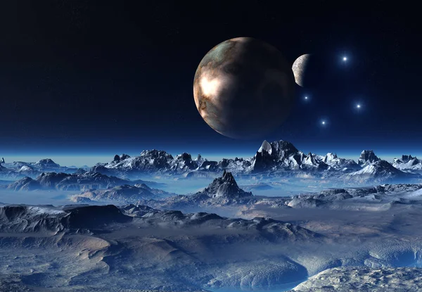 Rendering 3D di un pianeta alieno fantasy - Illustrazione 3D — Foto Stock