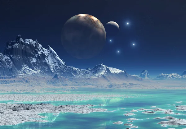 3D-weergave van een buitenaardse planeet van Fantasy - 3d illustratie — Stockfoto