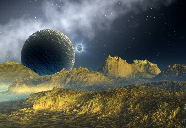 3D-weergave van een buitenaardse planeet van Fantasy - 3d illustratie — Stockfoto