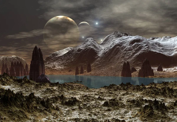 3D-weergave van een buitenaardse planeet van Fantasy - 3d illustratie — Stockfoto