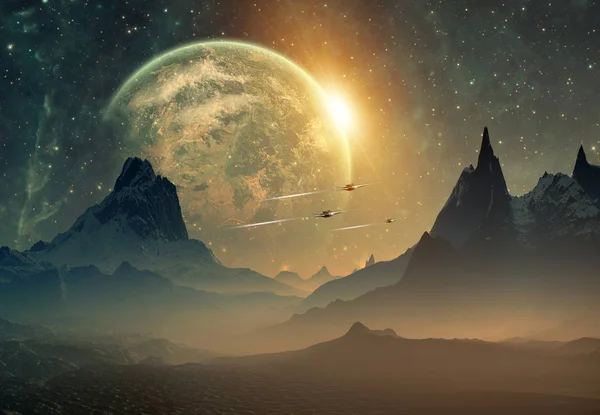 3D рендеринг фантастичної планети інопланетян - 3D ілюстрація — стокове фото