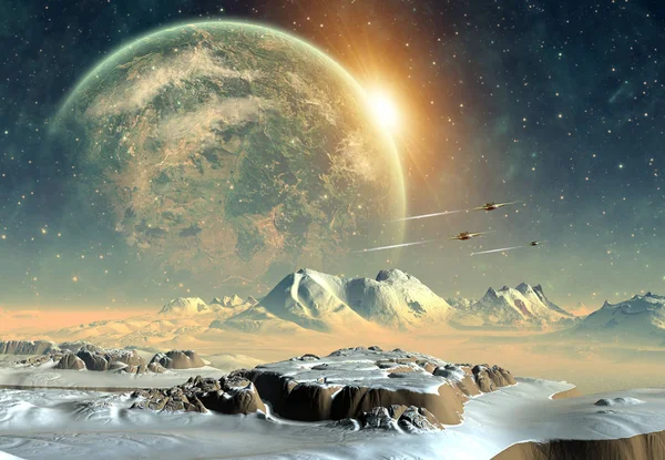 3D-weergave van een buitenaardse planeet van Fantasy - 3d illustratie — Stockfoto