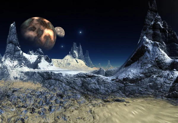 Weergave Van Een Buitenaardse Planeet Van Fantasy Illustratie — Stockfoto