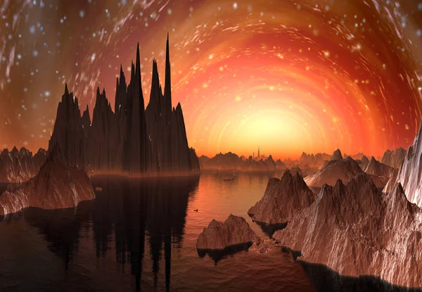 Rendering Fantasy Främmande Planet Illustration — Stockfoto