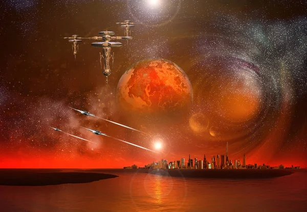 Рендеринг Фантастичної Планети Інопланетян Ілюстрація — стокове фото