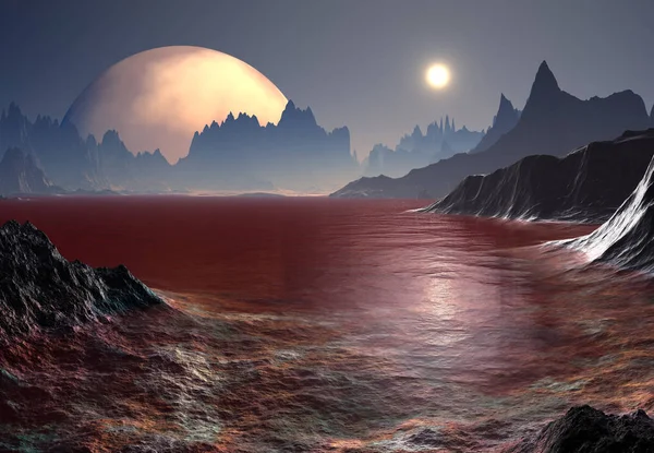 Rendering Fantasy Alien Planet Ilustração — Fotografia de Stock