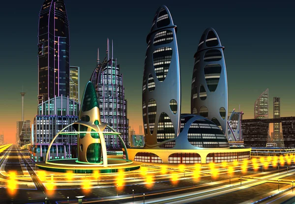 Futuristic City Computer Graphic Illustration — Stock Photo, Image