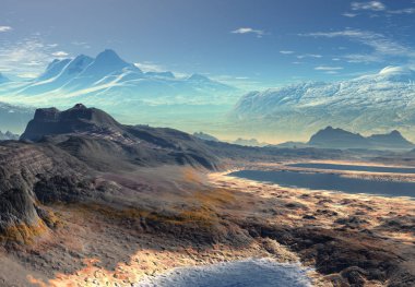 Kış manzarası - 3d çizim fantezi