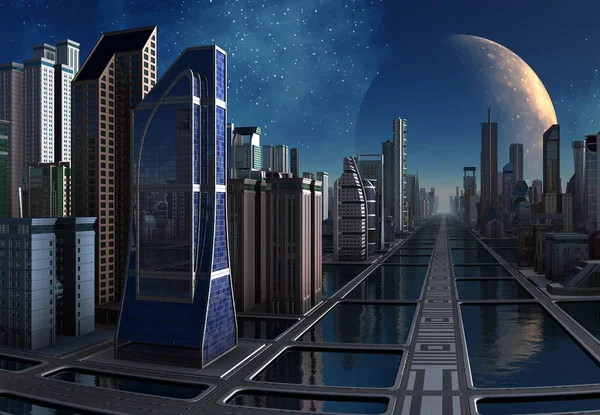 Futurista Cidade Skyline Ilustração — Fotografia de Stock