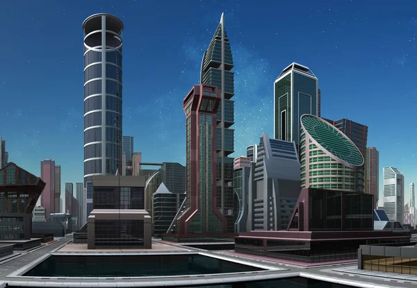 Futuristic City Skyline Ilustracja — Zdjęcie stockowe
