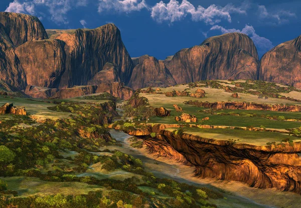Rocky Fantasy Landscape Illustration — Stok Foto