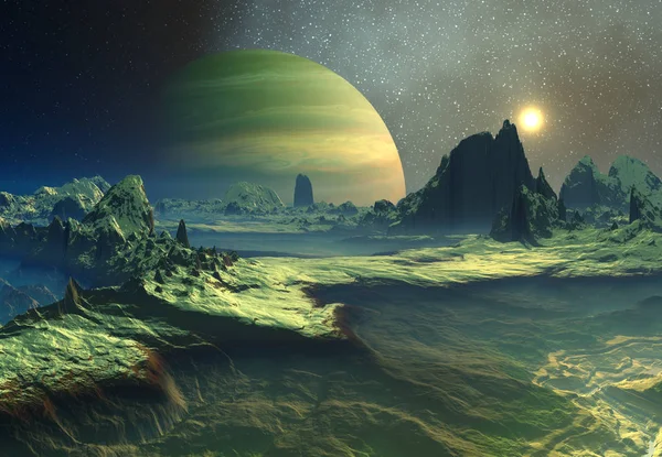 Renderizado Fantasia Alien Paisagem Ilustração — Fotografia de Stock