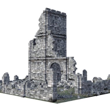 Beyaz Arkaplanda 3D Yapılandırılmış Eski Kale Harabeleri - 3d Resim