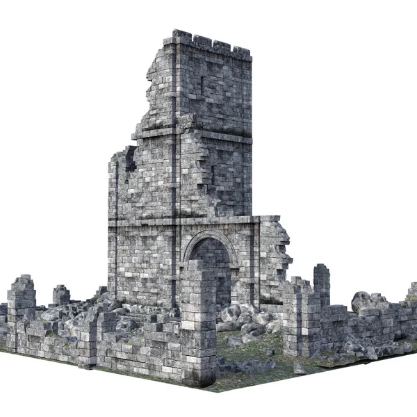 Renderizado Antigo Castelo Ruínas Fundo Branco Ilustração — Fotografia de Stock