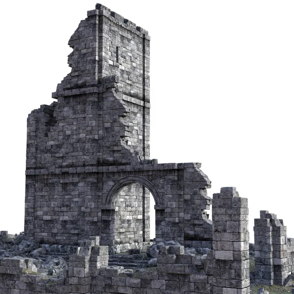 Ruinas Castillo Antiguo Representado Sobre Fondo Blanco Ilustración — Foto de Stock