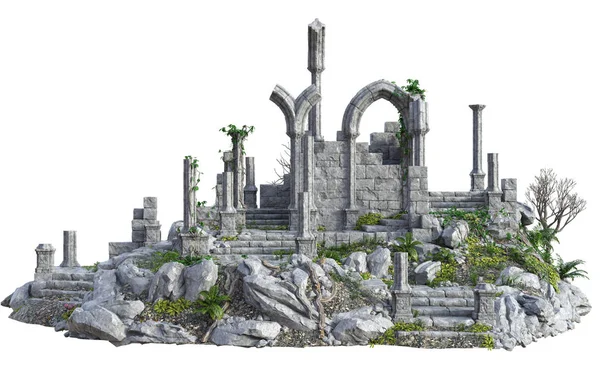 Renderowane Starożytne Ruiny Zamku Białym Tle Ilustracja — Zdjęcie stockowe