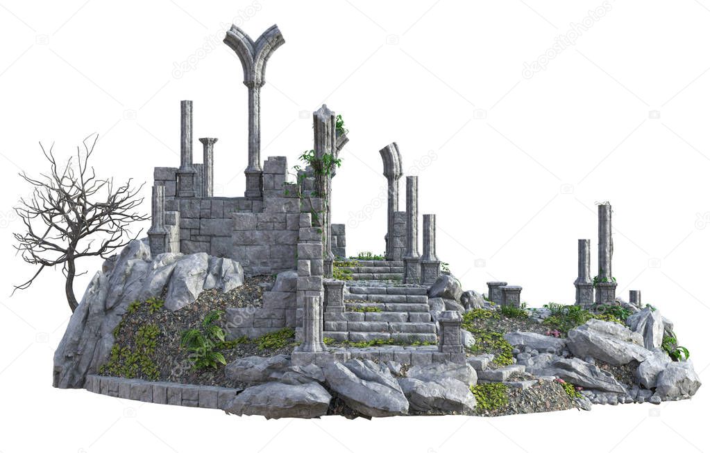 3D Rendered Ancient Castle Ruins on White Background - 3D Illustration