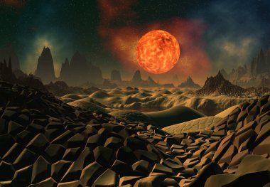 3D Rendered Fantezi Uzaylı Gezegeni Bir Güneş Yakınları - 3D Görüntü