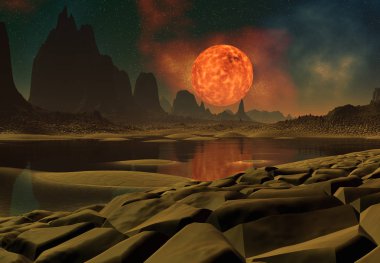 3D Rendered Fantezi Uzaylı Gezegeni Bir Güneş Yakınları - 3D Görüntü