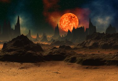 3D Rendered Fantezi Uzaylı Gezegeni Bir Güneş Yakınları - 3D Görüntü