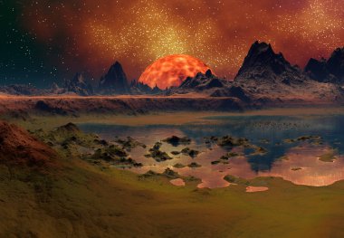3D Rendered Fantezi Uzaylı Gezegeni Bir Güneş Yakınları - 3D Görüntü